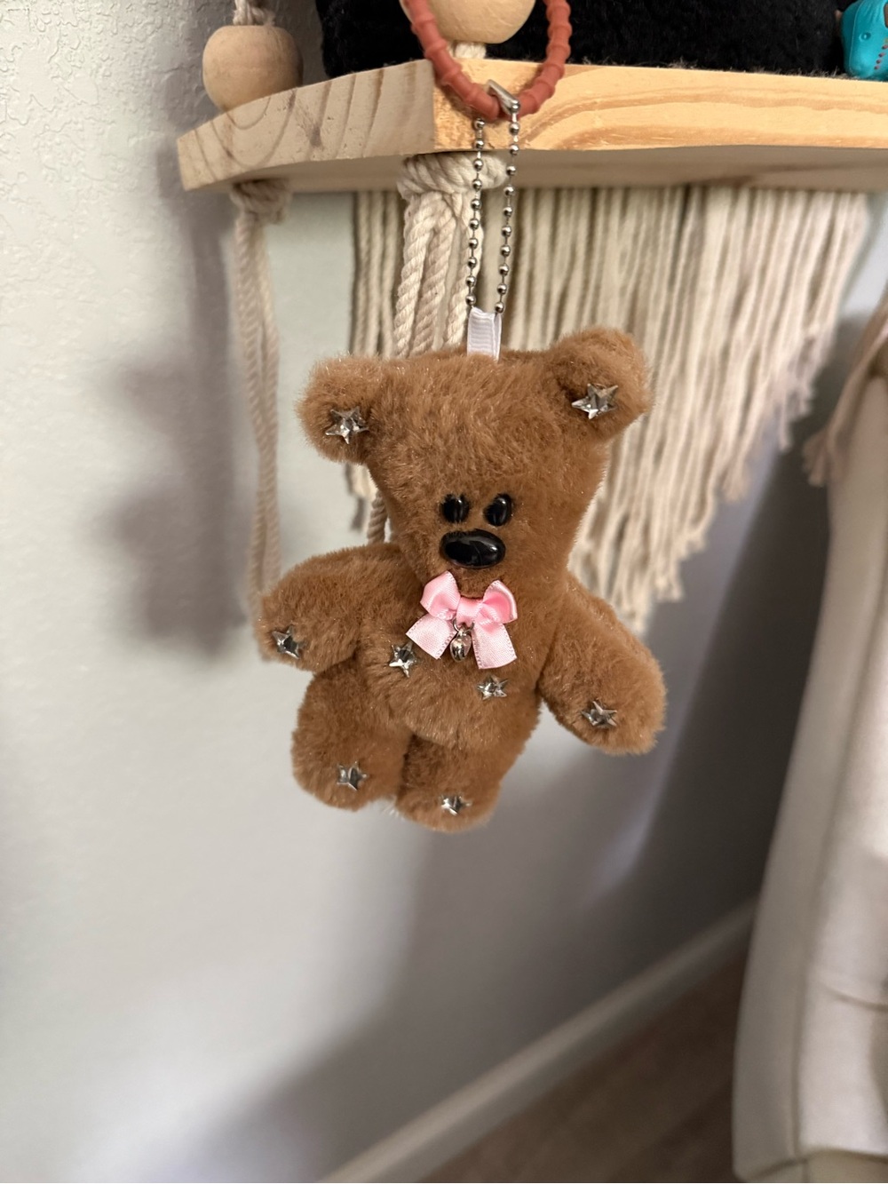Brown Plush Teddy Keychain with Pink Bow